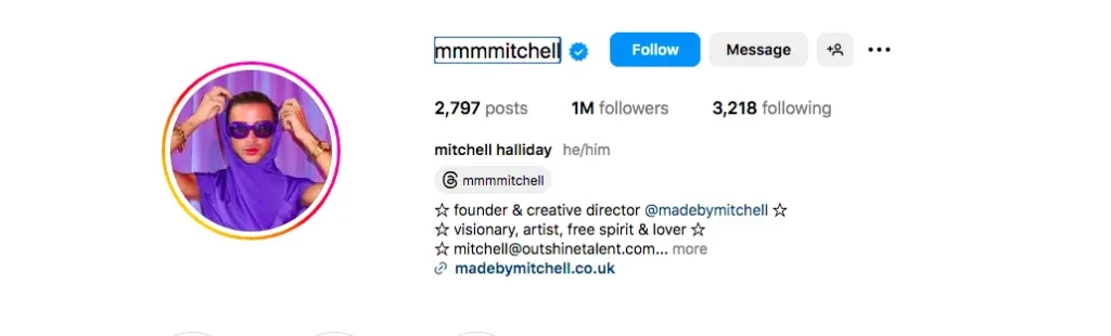 Mitchell Halliday's instagram handle 